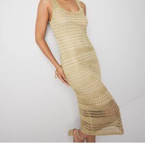 nwt WHITE HOUSE BLACK MARKET crocheted lurex tank dress gold metallic
